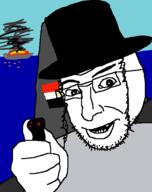 airplane arm button clothes drawn_background egypt falseflag flag:egypt glasses hand hat holding_object judaism navy ship soyjak stubble uss_liberty variant:thumbjak // 467x589 // 20.7KB
