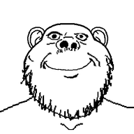 closed_mouth ear happy looking_at_you mustache series:fusionjaks series:impishjaks smile stubble subvariant:impish_a24_slowburn_ears transparent_background variant:a24_slowburn_soyjak // 359x359 // 5.0KB