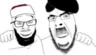 2soyjaks arab beard closed_mouth friendship glasses grey_mustache grey_stubble hand islam mustache no_more_brother_wars shia smile stubble sunni variant:cobson variant:feraljak // 1280x738 // 201.6KB