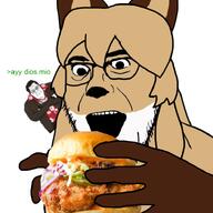 averi averi_pedo_nigger ear eating eyebrows fried_chicken furfag furnigger furry glasses hair hand joe_barbaro_(namefag) open_mouth soyjak stubble teeth variant:blartjak variant:unknown vore wide_eyes // 745x745 // 286.1KB