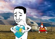 angry bloodshot_eyes chain clenched_teeth clothes costume crying dress female femjak flag flag:kazakhstan full_body hair happy hat heart holding_heart holding_object hugging kazakhstan landscape nipple pigtails smile solar_panel soyjak tent variant:chudjak variant:wojak // 1200x846 // 578.0KB