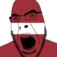 angry country flag flag:latvia glasses latvia open_mouth soyjak stubble variant:cobson // 721x720 // 10.1KB