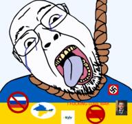 crimea crying dead flag glasses hanging kyiv nazi_germany nazism no_symbol oink open_mouth rope russia russo_ukrainian_war soviet_union soyjak stubble suicide swastika tongue ukraine variant:gapejak volodymyr_zelenskyy yellow_teeth // 1677x1569 // 318.1KB