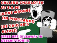 Charlotte_Fosgate clickbait clothes dark_background eyes_popping glasses green_shirt hand iphone night open_mouth phone pointing pointing_at_object pointing_at_viewer shocked stubble text torso twitter variant:gapejak // 2048x1536 // 1.5MB