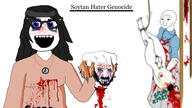 2soyjaks anti_anti_soytan avengers beard beheaded blood blush breasts brown_hair clothes crying decapitated glasses gore hair happy head headless holding_head holding_object leg mouth_open necklace penis red_eyes smile soy soylent stubble teeth uniform variant:soyak variant:soytan white_skin wojak // 1920x1080 // 319.3KB