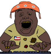 arm bahia bahiano black_skin brazilian_chud_(user) chudson88_(namefag) clothes double_skin eyebrows fat flag:bahia forehead_lines hand hat keyboard looking_at_you meta:namefags meta:op_took_a_selfie_of_xerself nails no_glasses no_stubble nose obese open_mouth rags rotten_teeth sloptranwnbag_(namefag) star_of_david t-shirt teeth transparent_background typing variant:alicia yellow_nails yellow_sclera yellow_teeth // 1906x2048 // 99.8KB