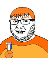 badge clothes glasses hair open_mouth orange_eyebrows orange_hair soyjak soyzellig_party stubble variant:logjak zach zarty // 559x675 // 33.7KB