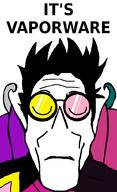 closed_eyes closed_mouth deltarune glasses hair its_over shaved spamton text variant:markiplier_soyjak white_background wing // 600x988 // 26.8KB