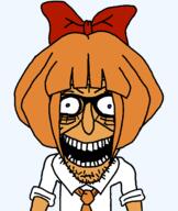bowtie clothes eyelashes female glasses mymy necktie ongezellig open_mouth orange_hair orange_skin smile stubble teeth variant:rickjak // 1200x1420 // 30.4KB