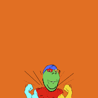 animated arm buff glasses hand orange_background poyopoyo smile soyjak stubble subvariant:wholesome_soyjak trend:colorjak variant:gapejak zoomzoom // 318x400 // 353.2KB