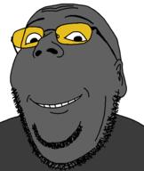 closed_mouth clothes creative_commons_license ear glasses grey_shirt grey_skin happy redraw smile soot soot_colors soyjak soyjak_party stubble subvariant:wholesome_soyjak subvariant:wikigape variant:gapejak wikipedia // 489x578 // 15.8KB