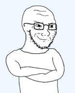 arm closed_mouth clothes crossed_arms glasses smile smug soyjak stubble subvariant:soyak_(smug) template variant:soyak // 564x699 // 12.9KB