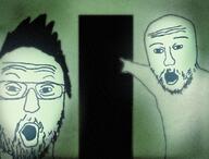 2soyjaks aaron_goodwin arm ghost_adventures glasses hair hand horror open_mouth pointing soyjak stubble variant:two_pointing_soyjaks zak_bagans // 1080x820 // 250.2KB