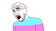 glasses open_mouth purple_hair richard_nixon screaming tranny transgender_flag troon variant:alkjak white_skin wrinkles yellow_teeth // 1310x739 // 134.0KB