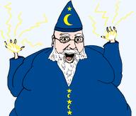 beard blue_shirt body clothes crescent electricity fat hand hat lightning long_beard magic magician moustache obese old open_mouth pajamas robe rotten_teeth spell star_(symbol) variant:mutaharjak white_hair white_skin wizard wizard_hat yellow_sclera yellow_teeth // 1287x1100 // 68.7KB