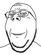 glasses redraw smile soyjak stubble subvariant:wholesome_soyjak variant:gapejak white_eyes wrinkles // 598x800 // 7.6KB