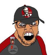 brown_skin clothes crazed foodist glasses hat kfc medal oldfag soyjak stubble trey trihard twitch variant:feraljak // 1500x1500 // 104.2KB