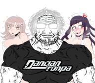 anime anime_female arm big_breasts bikini blush booba buff clothes danganronpa_(series) female forehead_mark glasses grey_hair hair hand heart huge_breasts looking_at_you looking_to_the_left medic mouth muscles nanami_chiaki shiny steam stubble subvariant:dr_soystein subvariant:muscular_chud sweating teeth thicc tsumiki_mikan variant:chudjak // 1059x929 // 477.8KB