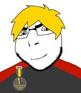 award closed_mouth clothes glasses nate smile soyjak stubble subvariant:babycorn variant:cobson yellow_hair // 775x888 // 36.9KB