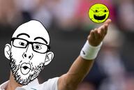 ball circle ear eyebrows glasses irl_background novak_djokovic soyjak stubble tennis variant:nojak variant:roundjak // 1446x968 // 1.2MB