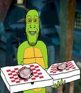 doxxed glasses green_skin michaelangelo michaelangelo_(tmnt_2012) mutant pizza sewer smile soyjak teenage_mutant_ninja_turtles tmnt turtle variant:markiplier_soyjak variant:soyak // 1280x1475 // 908.0KB