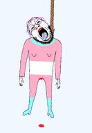 aliased blood bloodshot_eyes dead flag:transgender_pride_flag front_facing full_body genital_mutilation hair hanging lipstick noose open_mouth pink_hair rope skinny subvariant:gapejak_front suicide template tranny trans transgender_flag transparent_background troon troonella variant:gapejak yellow_teeth // 2012x2908 // 105.7KB