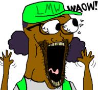 arm black_skin broken_glasses clothes eyes_poppings glasses hair hand hat lmw_tan lost_media_wiki mascot nigger overalls space_buns stubble subvariant:waow tongue variant:soyak vibrating // 640x591 // 19.5KB