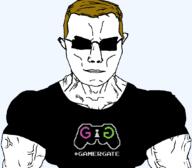 angry brown_hair buff card closed_mouth clothes ear gamer gamergate glasses hair soyjak subvariant:chudjak_front subvariant:muscular_chud sunglasses tshirt variant:chudjak vein // 1059x929 // 15.6KB