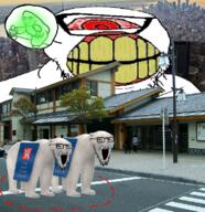 4soyjaks angry animal bald bear bloodshot_eyes building city clenched_teeth closed_mouth concrete crosswalk crying cyclops czechia ear fur glasses glowing green_skin incomprehensible_woahjack irl irl_background japan joystick lever mind_control no_nose nonsense one_eye open_mouth polar_bear red_eyes road roof sense sidewalk sign skyscraper smirk smug soyjak speech_bubble street streetlamp stretched_chin stretched_mouth stubble text toxoplasmosis tree variant:feraljak variant:soyak veiny_eyes white_skin yellow_teeth // 773x800 // 1.1MB
