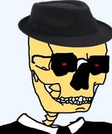 fedora glasses glowing_eyes gold series:skeletonjaks skeleton sunglasses variant:chudjak // 645x770 // 159.6KB