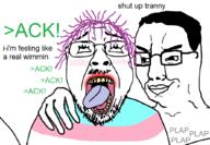 2soyjaks ack ahegao blush chaser closed_mouth flag flag:transgender_pride_flag glasses hair hand meta:pornographic_content mustache nsfw open_mouth plap purple_hair sex shut_up smug soyjak stubble text tongue tranny variant:bernd variant:chudjak yellow_teeth // 1032x714 // 172.0KB
