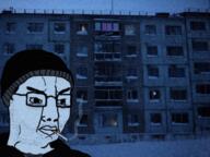 apartment beanie cigarette clothes commieblock doomer eastern_bloc eastern_europe eyebags eyeshadow glasses irl_background russia series:eastern_doomers smoke smoking snow variant:chudjak white_skin window winter // 2000x1500 // 3.8MB