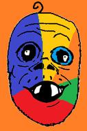 baby colorful deformed hair mustache open_mouth orange_background soyjak subvariant:jacobson variant:a24_slowburn_soyjak // 293x443 // 18.8KB