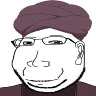clothes ear eyelids glasses harry_potter hat purple quirinus_quirrell robe small_eyes smile soyjak stubble subvariant:massjak subvariant:wholesome_soyjak turban tv_(4chan) variant:gapejak // 600x600 // 25.6KB