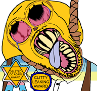 ack award bloodshot_eyes crying death deformed dog dog_ear flag:minor_attracted_person flag:transgender_pride_flag glasses hanging janny looking_up mustache nose pedophile rope stubble suicide suspenders tongue variant:bernd yellow_skin yellow_teeth // 768x719 // 306.2KB