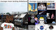 apollo_11 astronaut beard blue_eyes brainlet brown_skin closed_mouth clothes cross_eyed eagle earth emmy_the_robot eyes_like_the_o-o-cean glasses irl_background moon moon_landing nandroid nasa open_mouth saturn_v slum sonnenrad space spaceship subvariant:chudjak_front subvariant:muscular_chud text tilly_(nandroid) tshirt united_states variant:chudjak variant:soyak vein yellow_hair yellow_sclera // 3462x1866 // 1.6MB