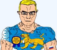 alexander_nevsky alexander_nevsky_(film) animal arm award blue_eyes buff christianity closed_mouth clothes eastern_orthodox flag flag:pskov_oblast flag:russia glasses hair hand oblast orthodox_cross pskov_oblast russia soldier soyjak subvariant:chudjak_front subvariant:muscular_chud teeth text tongue transparent transparent_background tshirt variant:chudjak vein yellow_hair // 1059x929 // 204.4KB