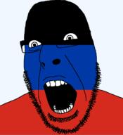 donetsk flag flag:donetsk full_head glasses hair looking_to_the_right open_mouth russia soyjak stubble teeth text transparent transparent_background ukraine variant:cobson // 721x789 // 20.9KB