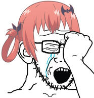 anime crying ear glasses hair hand open_mouth ornament satania seething soyjak variant:soyak // 2403x2479 // 505.3KB