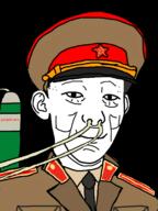 black_background cap closed_mouth clothes communism cyrillic_text ear freckles gas_cylinder hammer_and_sickle hat looking_at_you nasal_cannula necktie oxygen oxygen_mask smile soyjak star text tube uniform variant:kuzjak wrinkles // 3240x4320 // 8.1MB