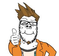 ace_attorney anime beard closed_mouth clothes coat glasses hair hand jacket larry_butz smile soyjak stubble thumbs_up variant:a24_slowburn_soyjak videogame woozy // 795x758 // 28.2KB