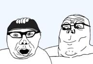 clothes friendship glasses hat open_mouth series:trios_&_duos smile soyjak the_sopranos transparent_background variant:suomijak variant:tony_soprano_soyjak // 1984x1368 // 48.1KB