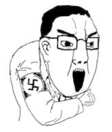 arm ear glasses hair hand nazism open_mouth soyjak swastika variant:chudjak // 400x467 // 28.9KB