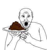 arm ear hand holding_object open_mouth plate poop soyjak stubble variant:unknown // 450x481 // 33.1KB