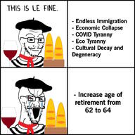 2soyjaks alcohol angry baguette beret bloodshot_eyes closed_mouth clothes coronavirus_pandemic crying food france glass glasses hat immigration looking_to_the_right mustache neutral open_mouth place_japan stubble teeth text variant:soyak wine // 1280x1280 // 269.2KB
