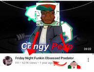 accessory angry animal arrow award beard big_lips boyfriend_(friday_night_funkin') cat chin clothes discord discord_logo_facial_mark esl fat flag:mexico flag:minor_attracted_person fnf fnf_pedo fnfpedo frown garcello glasses green_hair hair hat lips looking_at_viewer looking_at_you looking_to_the_left love_is_love nigger obese pedo_award pedophile pedophilia profile_picture red_arrow series:esl_pedo_league shitskin stubble subvariant:chudplier text variant:chudjak variant:markiplier_soyjak variant:meximutt wrinkles yellow_sclera youtube youtube_thumbnail // 1179x911 // 187.7KB