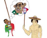 4soyjaks anime badge brown_hair brown_skin buff chikacabra chino_kafuu coat_of_arms frog gochiusa green_eyes hair hanging i_love italy mexico nikocado_avocado reddit sombrero subvariant:shoyta text thought_bubble variant:chudjak variant:cobson variant:gapejak // 2173x1732 // 1.0MB