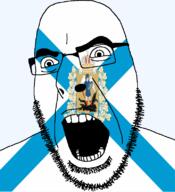 arkhangelsk_oblast crown flag flag:arkhangelsk_oblast full_body full_head glasses hair looking_to_the_right oblast open_mouth russia shield soyjak stubble sword teeth text transparent transparent_background variant:cobson wing // 721x789 // 131.6KB