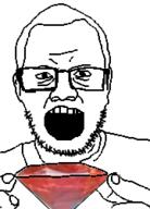 ear gem glasses hair hand holding_gem holding_object open_mouth red ruby soyjak stubble variant:unknown // 180x250 // 17.5KB