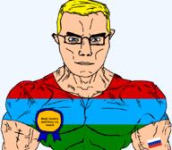 arm award blue_eyes buff christianity closed_mouth clothes eastern_orthodox eyes_like_the_o-o-cean finland flag flag:karelia flag:russia glasses hair karelia orthodox_cross russia soviet_union soyjak subvariant:chudjak_front subvariant:muscular_chud text transparent transparent_background tshirt variant:chudjak vein yellow_hair // 1059x929 // 54.6KB